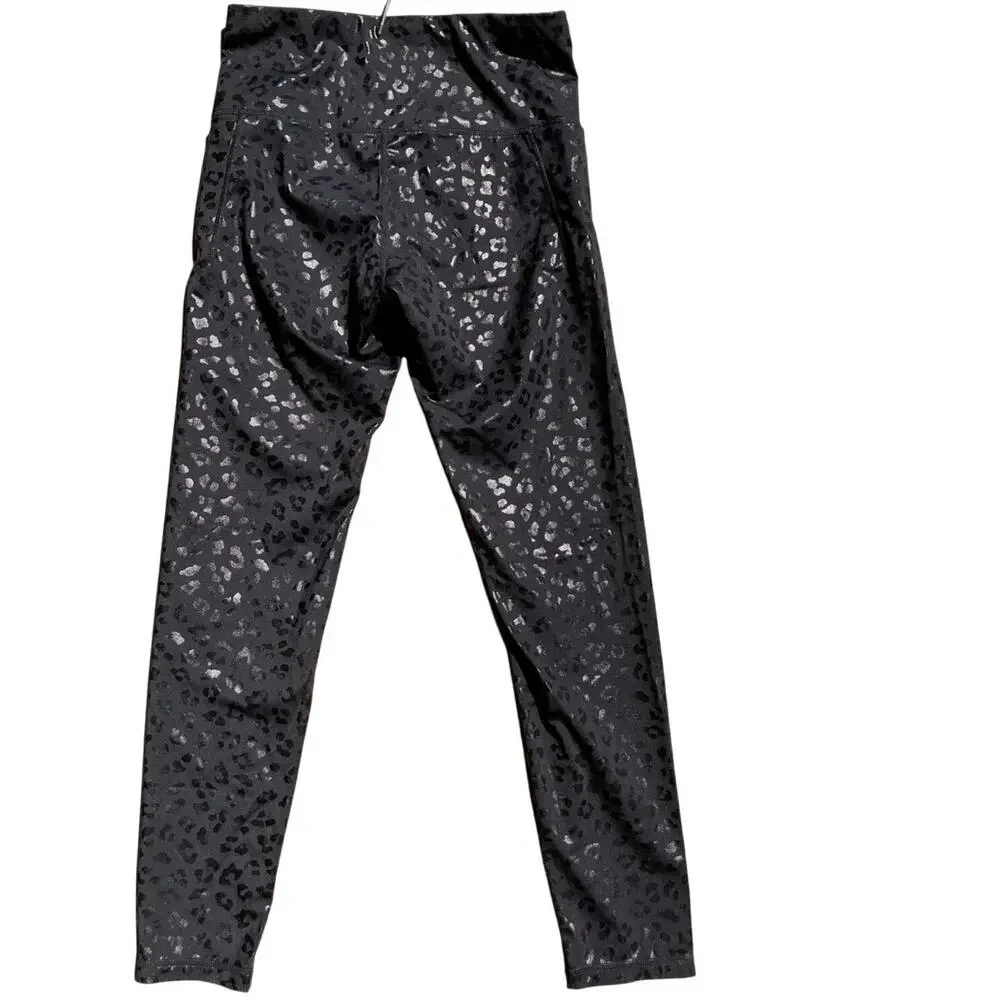 EUC High-Waist Yoga Leggings Cheetah Print‎ Black on Black Stretch Med